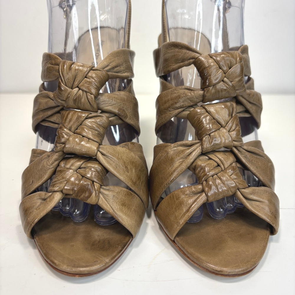 Alexandre Birman Taupe Distressed Knotted Leather Slingback Wedge Sandals Size 8 - Picture 2 of 10